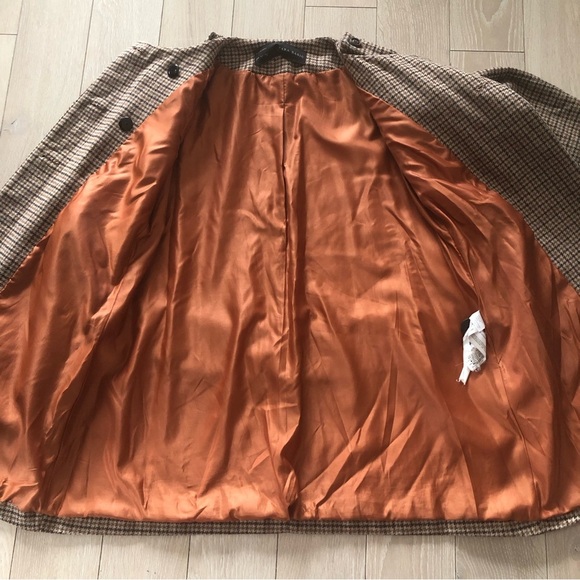 Zara Double Breasted Plaid Wool Coat in Brown Size L - Picture 4 of 14